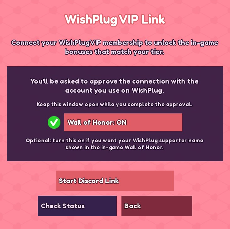 Start Discord Link screen
